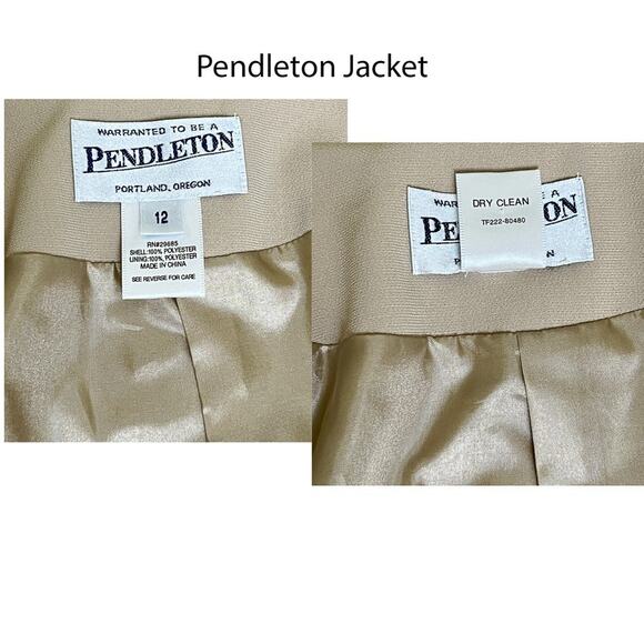 Vintage Pendleton Polyester Pant Suit 2 Piece 12/14 Beige Lined Short Sleeve Top - Picture 8 of 12